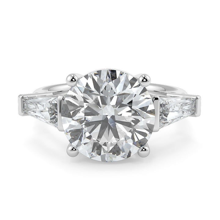 Round Brilliant Cut Diamond Engagement Ring | 1 to 5 Carat Centre | Tapered Baguette Side Diamonds | 18K White, Yellow, or Rose Gold