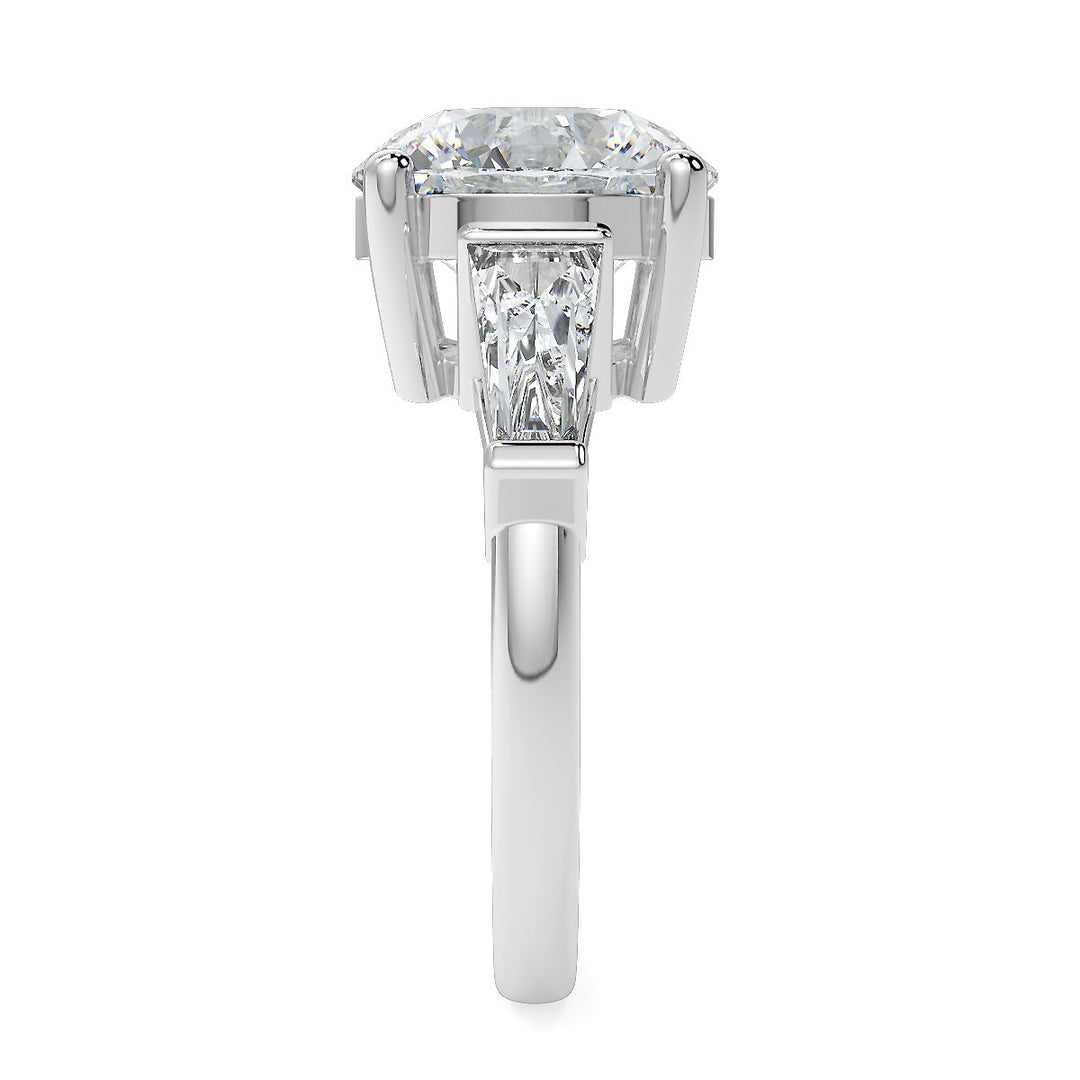 Round Brilliant Cut Diamond Engagement Ring | 1 to 5 Carat Centre | Tapered Baguette Side Diamonds | 18K White, Yellow, or Rose Gold