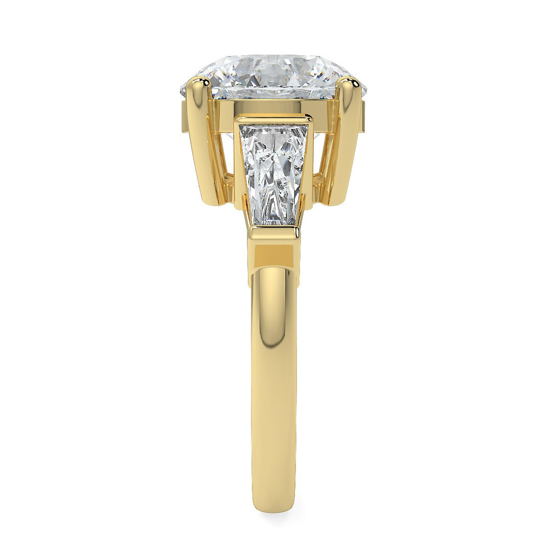 Round Brilliant Cut Diamond Engagement Ring | 1 to 5 Carat Centre | Tapered Baguette Side Diamonds | 18K White, Yellow, or Rose Gold