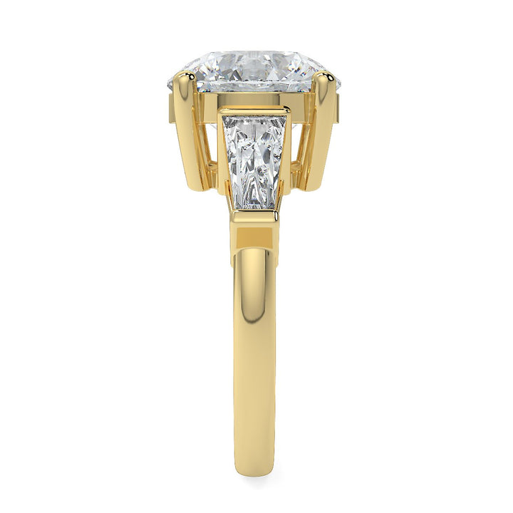 Round Brilliant Cut Diamond Engagement Ring | 1 to 5 Carat Centre | Tapered Baguette Side Diamonds | 18K White, Yellow, or Rose Gold