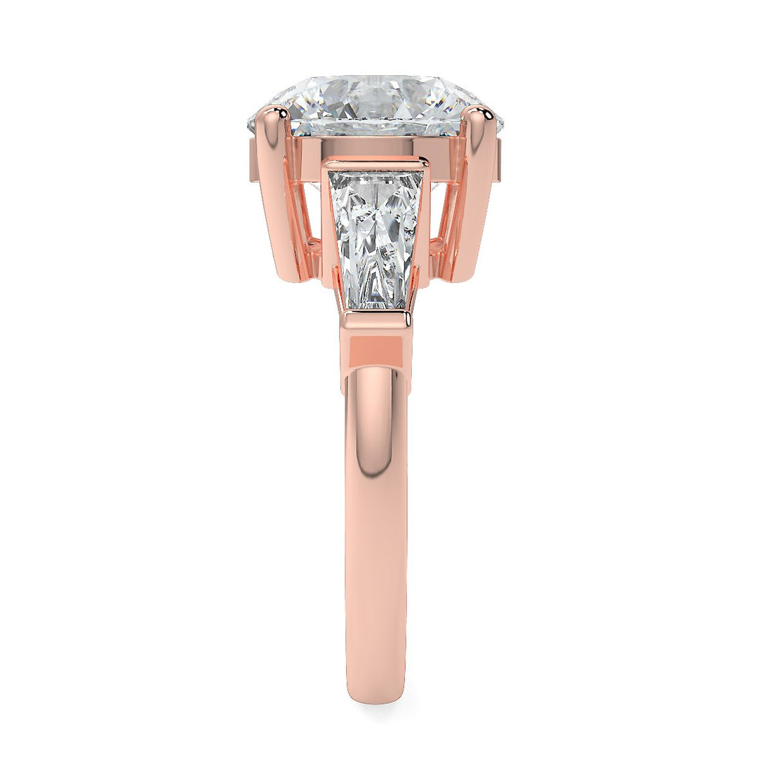 Round Brilliant Cut Diamond Engagement Ring | 1 to 5 Carat Centre | Tapered Baguette Side Diamonds | 18K White, Yellow, or Rose Gold
