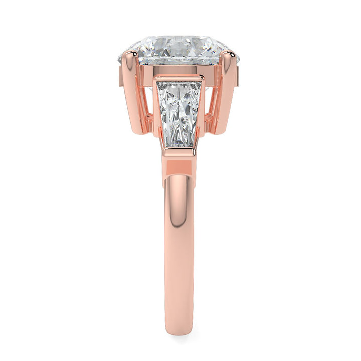 Round Brilliant Cut Diamond Engagement Ring | 1 to 5 Carat Centre | Tapered Baguette Side Diamonds | 18K White, Yellow, or Rose Gold