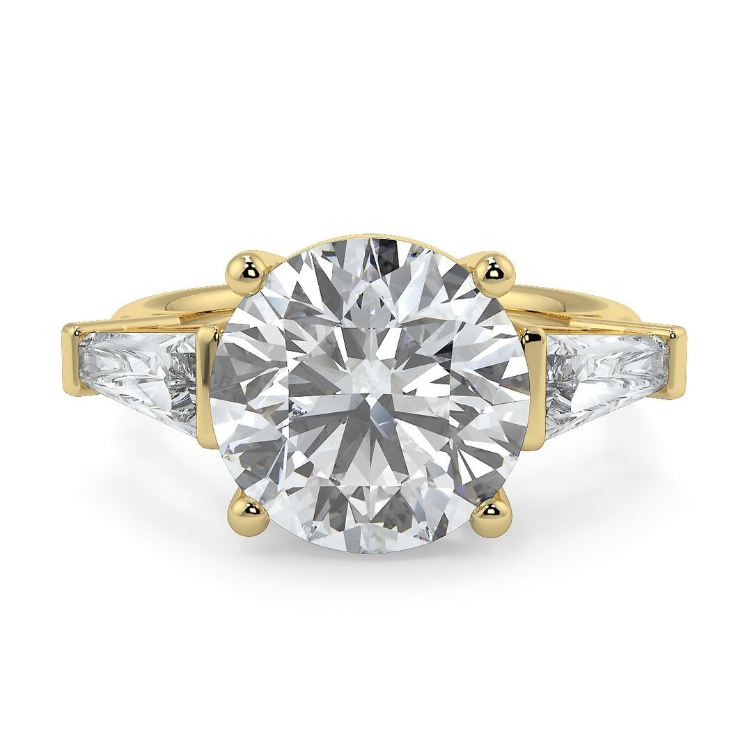 Round Brilliant Cut Diamond Engagement Ring | 1 to 5 Carat Centre | Tapered Baguette Side Diamonds | 18K White, Yellow, or Rose Gold