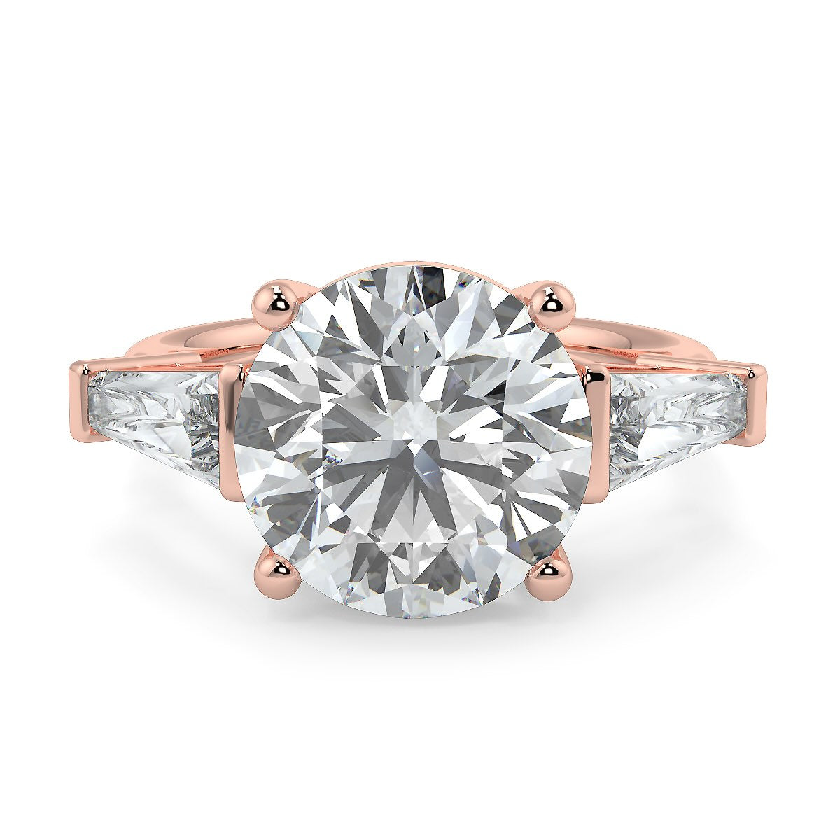 Round Brilliant Cut Diamond Trilogy Engagement Solitaire Ring | 1 to 5 Carat Centre | Tapered Baguette Side Diamonds | 18K White, Yellow, or Rose Gold