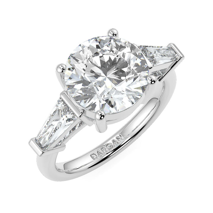 Round Brilliant Cut Diamond Engagement Ring | 1 to 5 Carat Centre | Tapered Baguette Side Diamonds | 18K White, Yellow, or Rose Gold