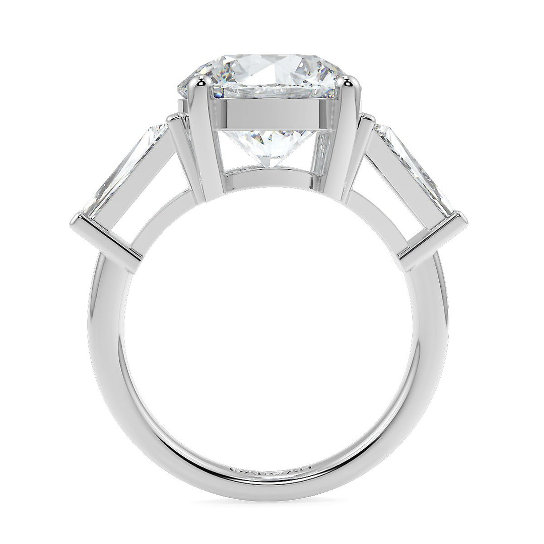 Round Brilliant Cut Diamond Engagement Ring | 1 to 5 Carat Centre | Tapered Baguette Side Diamonds | 18K White, Yellow, or Rose Gold