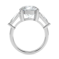 Round Brilliant Cut Diamond Trilogy Engagement Solitaire Ring | 1 to 5 Carat Centre | Tapered Baguette Side Diamonds | 18K White, Yellow, or Rose Gold