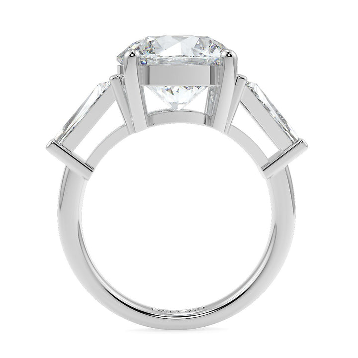 Round Brilliant Cut Diamond Engagement Ring | 1 to 5 Carat Centre | Tapered Baguette Side Diamonds | 18K White, Yellow, or Rose Gold