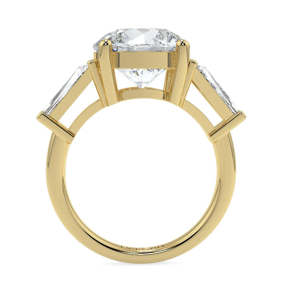 Round Brilliant Cut Diamond Engagement Ring | 1 to 5 Carat Centre | Tapered Baguette Side Diamonds | 18K White, Yellow, or Rose Gold