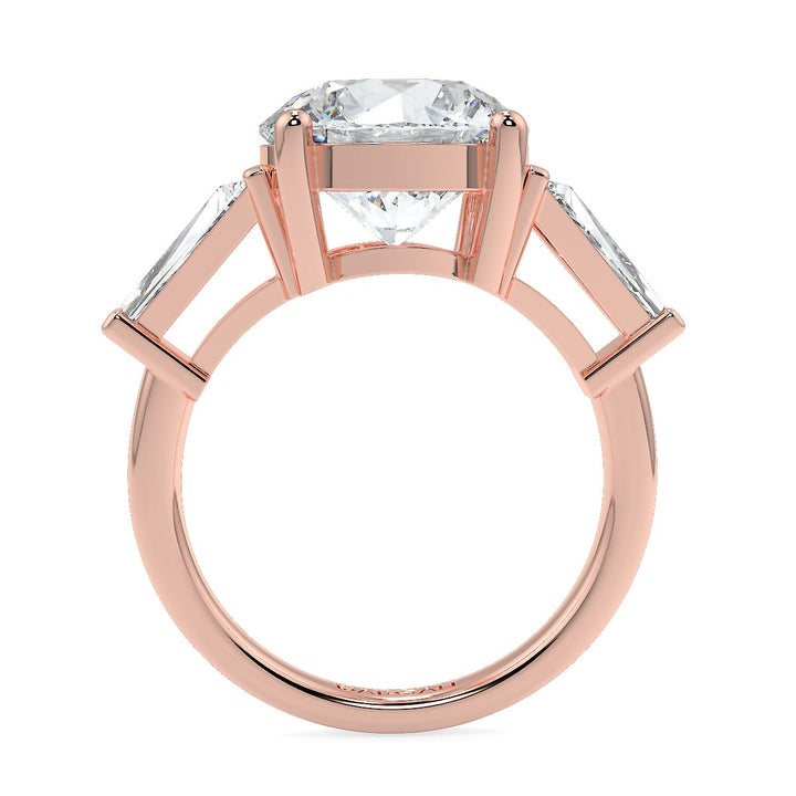 Round Brilliant Cut Diamond Engagement Ring | 1 to 5 Carat Centre | Tapered Baguette Side Diamonds | 18K White, Yellow, or Rose Gold