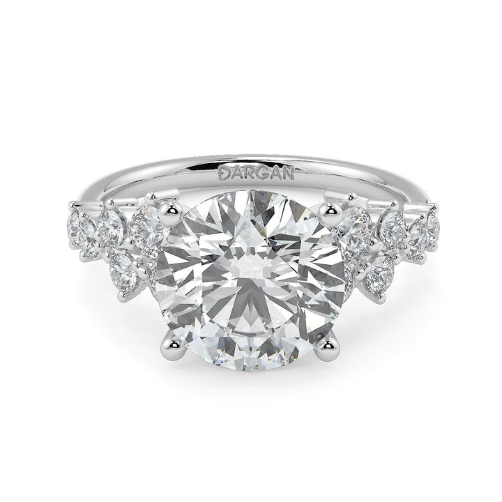 3.00 to 5.00 Carat Round Brilliant Lab-Grown Diamond Ring with Tapered Cluster Side Stones in 18K Gold