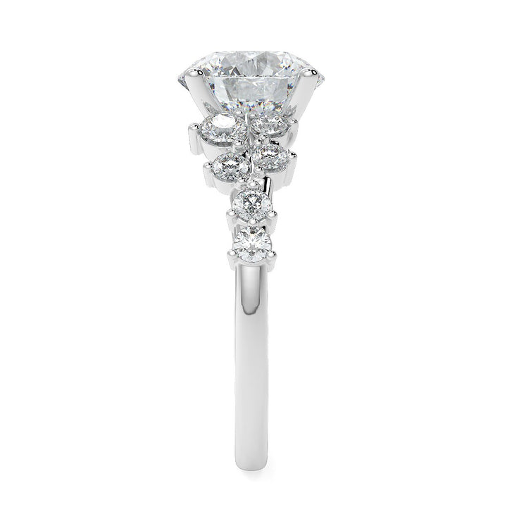 3.00 to 5.00 Carat Round Brilliant Lab-Grown Diamond Ring with Tapered Cluster Side Stones in 18K Gold