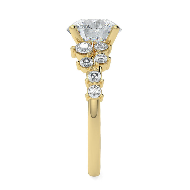 3.00 to 5.00 Carat Round Brilliant Lab-Grown Diamond Ring with Tapered Cluster Side Stones in 18K Gold