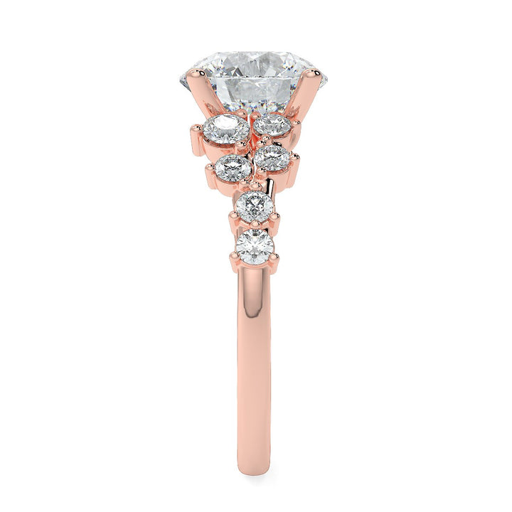 3.00 to 5.00 Carat Round Brilliant Lab-Grown Diamond Ring with Tapered Cluster Side Stones in 18K Gold