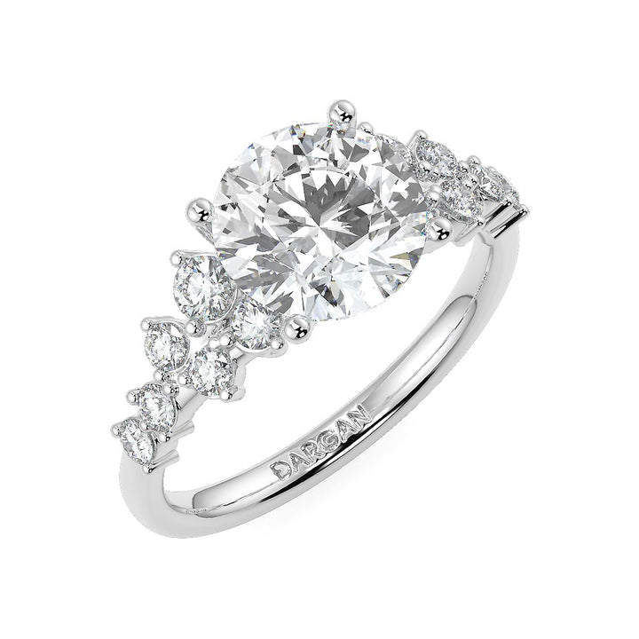 3.00 to 5.00 Carat Round Brilliant Lab-Grown Diamond Ring with Tapered Cluster Side Stones in 18K Gold