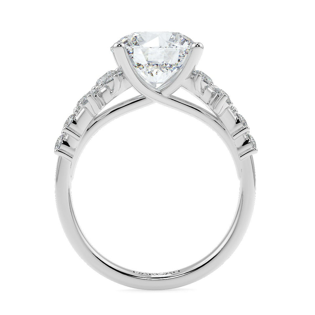 3.00 to 5.00 Carat Round Brilliant Lab-Grown Diamond Ring with Tapered Cluster Side Stones in 18K Gold