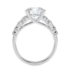 3.00 to 5.00 Carat Round Brilliant Lab-Grown Diamond Ring with Tapered Cluster Side Stones in 18K Gold