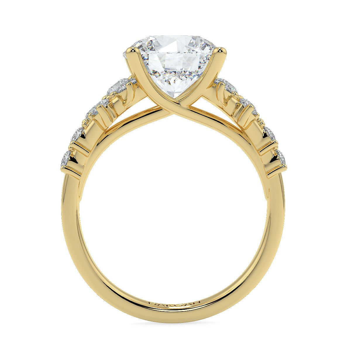 3.00 to 5.00 Carat Round Brilliant Lab-Grown Diamond Ring with Tapered Cluster Side Stones in 18K Gold