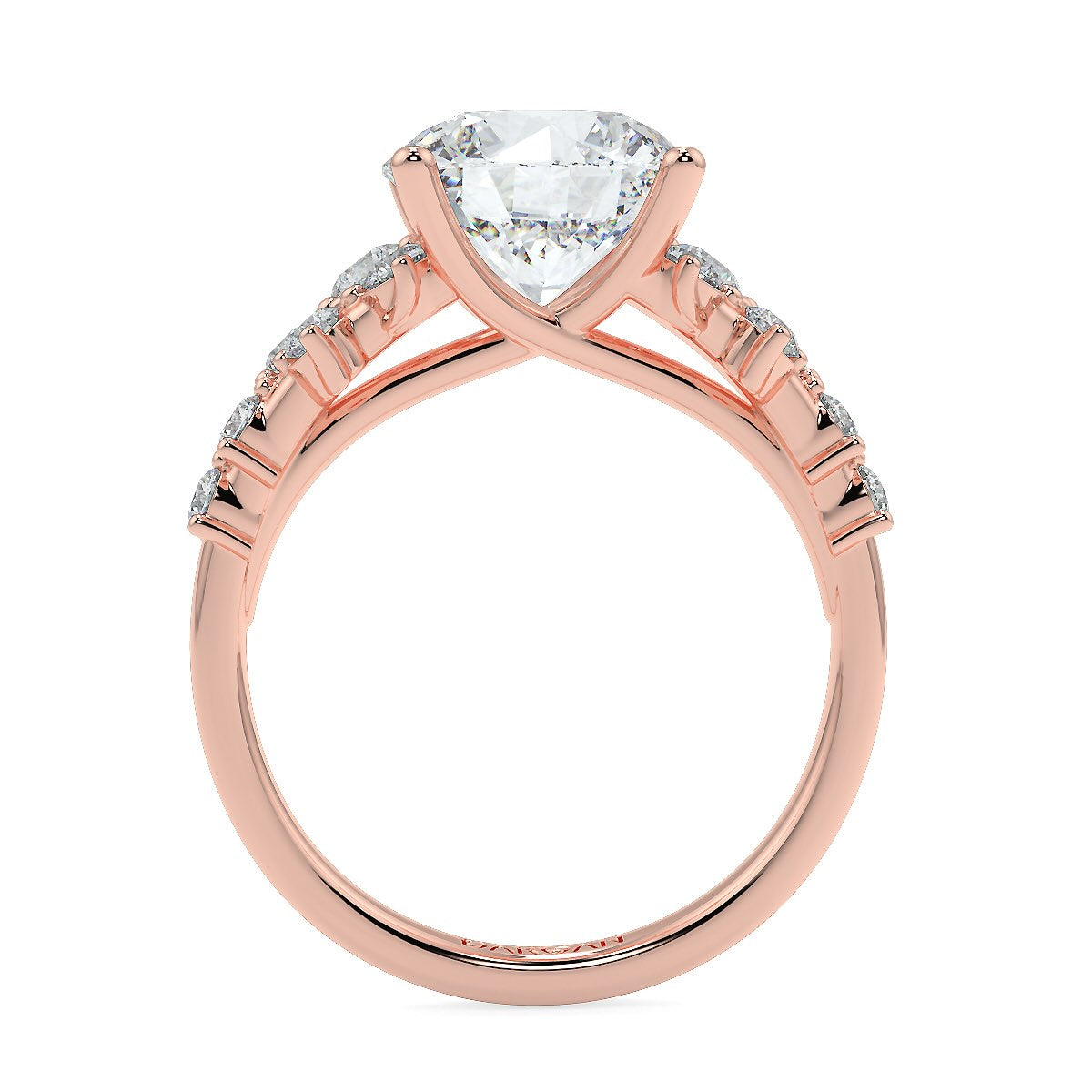 3.00 to 5.00 Carat Round Brilliant Lab-Grown Diamond Ring with Tapered Cluster Side Stones in 18K Gold