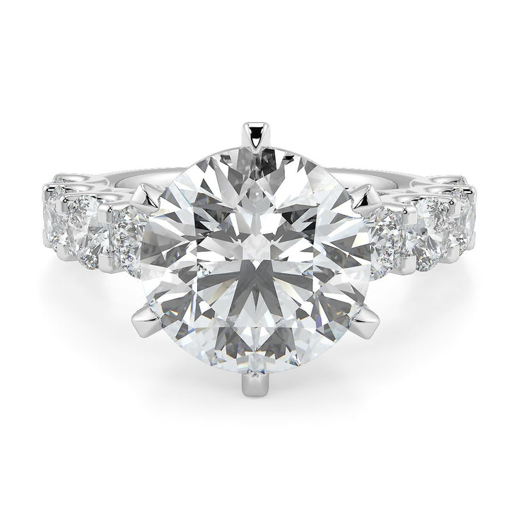 Round Brilliant Diamond Engagement Ring in 18K Yellow Gold | Pavé Band with Diamonds