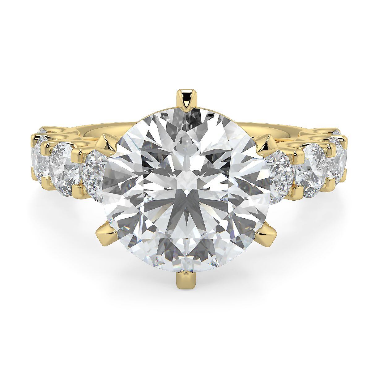 3-5 Carat Round Brilliant Diamond Solitaire Engagement Ring in 18K Yellow Gold | Pavé Band with Diamonds