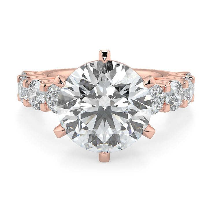 Round Brilliant Diamond Engagement Ring in 18K Yellow Gold | Pavé Band with Diamonds
