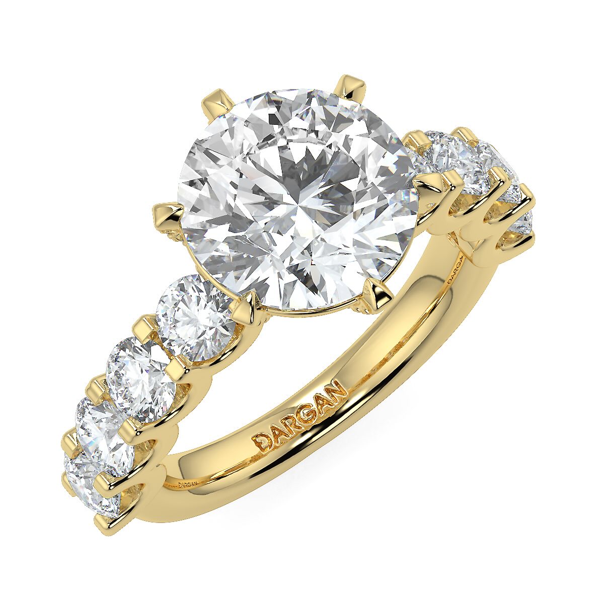 3-5 Carat Round Brilliant Diamond Solitaire Engagement Ring in 18K Yellow Gold | Pavé Band with Diamonds