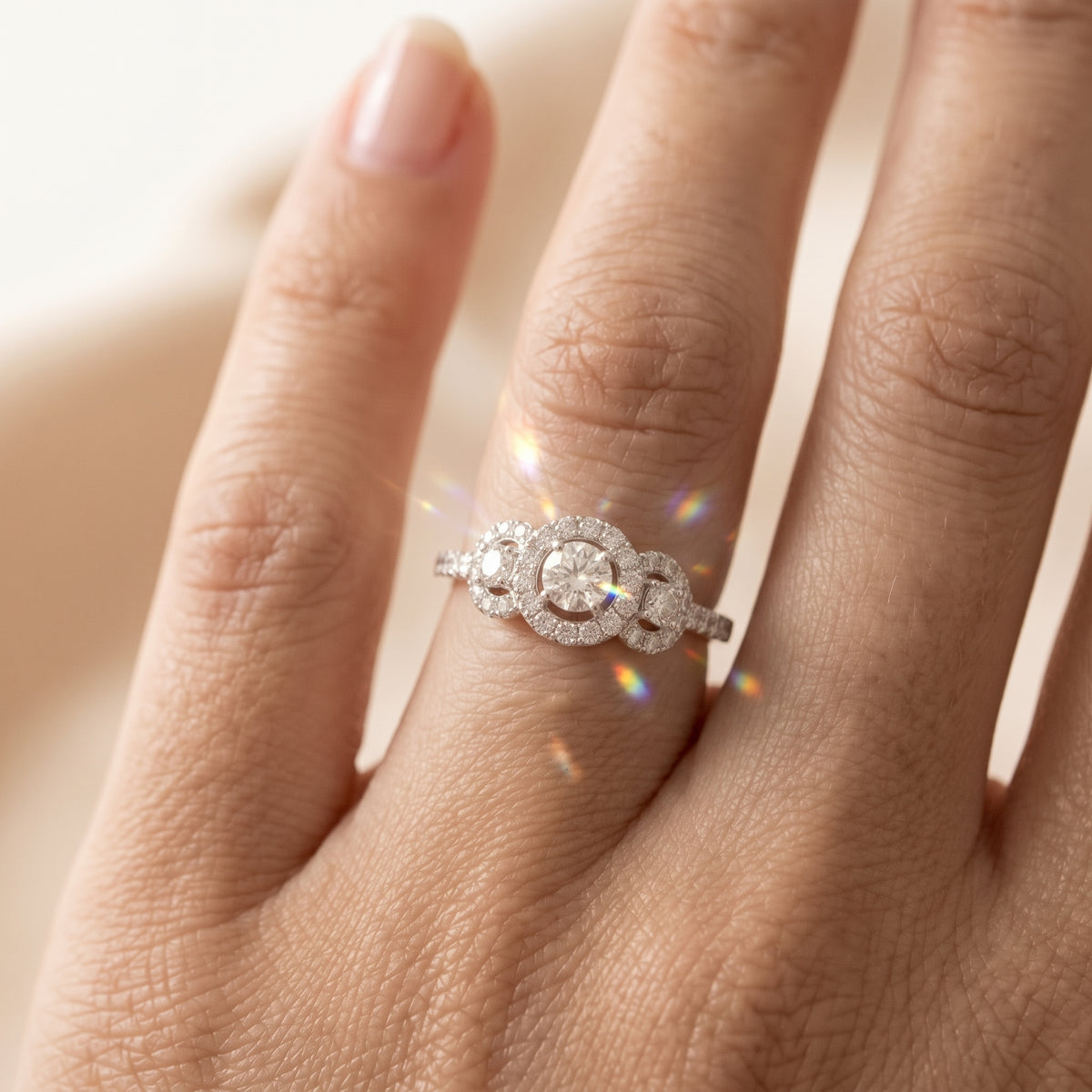 1 Carat Round Lab-Grown Diamond Triple Halo Trilogy Ring – Elodie