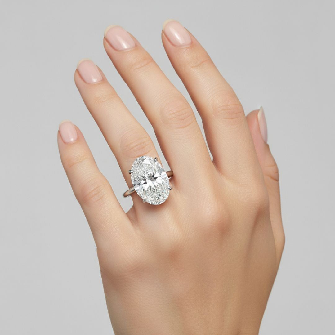 10 Carat Oval Lab Grown Diamond Solitaire Ring | Classic Four-Prong Setting | IGI Certified | 18K White Gold