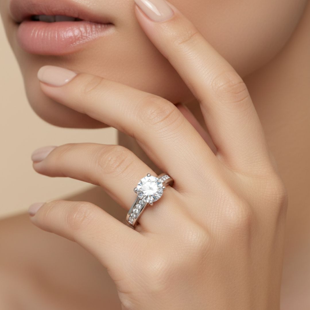 2-3 Carat Round Solitaire Channel Setting Engagement Ring | 18K White, Yellow & Rose Gold | IGI Certified