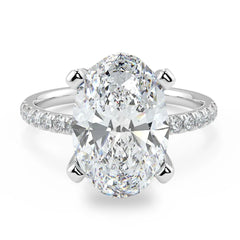 10 Carat Oval Cut Diamond Solitaire Ring with Pave Band | Lab-Grown| 18K Gold