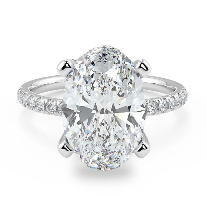 10 Carat Oval Cut Diamond Ring with Pave Band | Lab-Grown| 18K Gold