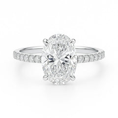 5 Carat Oval Lab Grown Diamond Solitaire Ring | Hidden Halo & Pave Setting | 18K White, Yellow, or Rose Gold