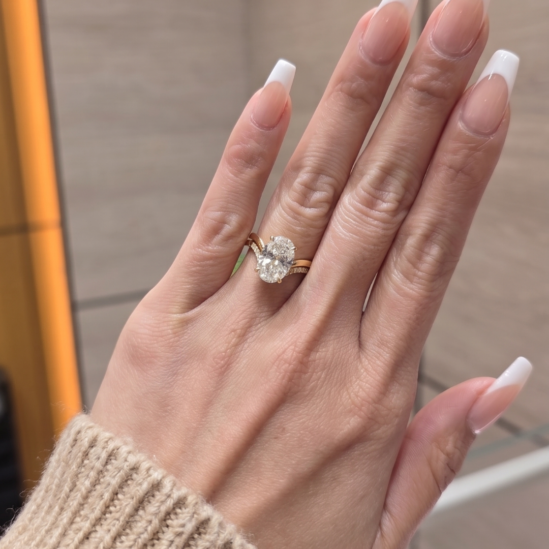 3 Carat Oval-Cut Lab-Grown Stackable Diamond Solitaire Ring | Custom 18K Gold with Optional Pave Band