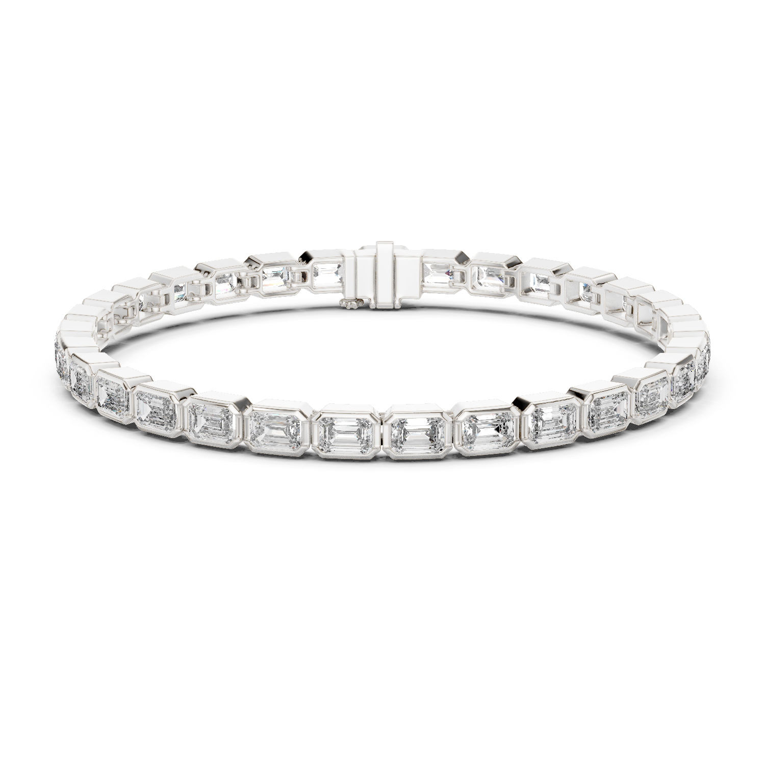 Lab-Grown Emerald Cut Diamond Bezel Tennis Bracelet 30 Pointer Each in 18K Gold | Modern Statement Bracelet