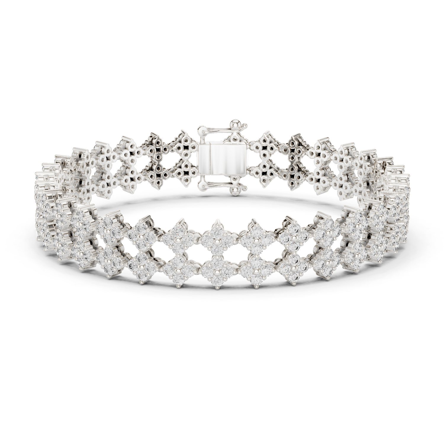 Floral Cluster Round Lab-Grown Diamond Tennis Bracelet in 18K Gold | Double Row Design | 5 Carat