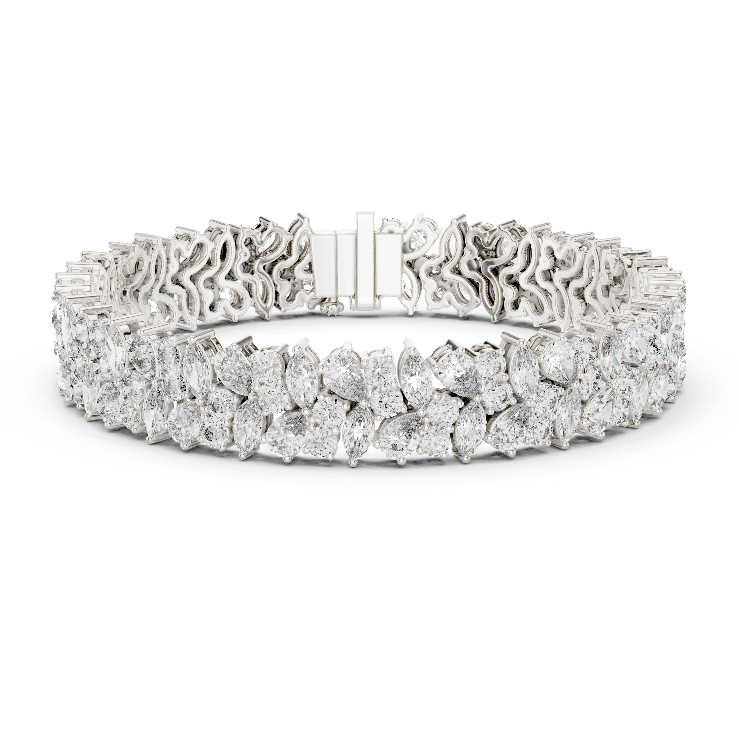 Multi-Shape Lab-Grown Diamond Bracelet in 18K Gold | Round, Pear & Marquise Statement Bracelet | 12.5 Carats