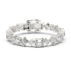 Mixed Shape Lab - Grown Diamond Tennis Bracelet | Round Emerald Princess 18K Gold | 16 Carat