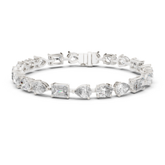 Signature Mixed Shape Diamond Tennis Bracelet in 18K Gold | Oval, Pear & Emerald Lab-Grown Diamonds | 15 Carat