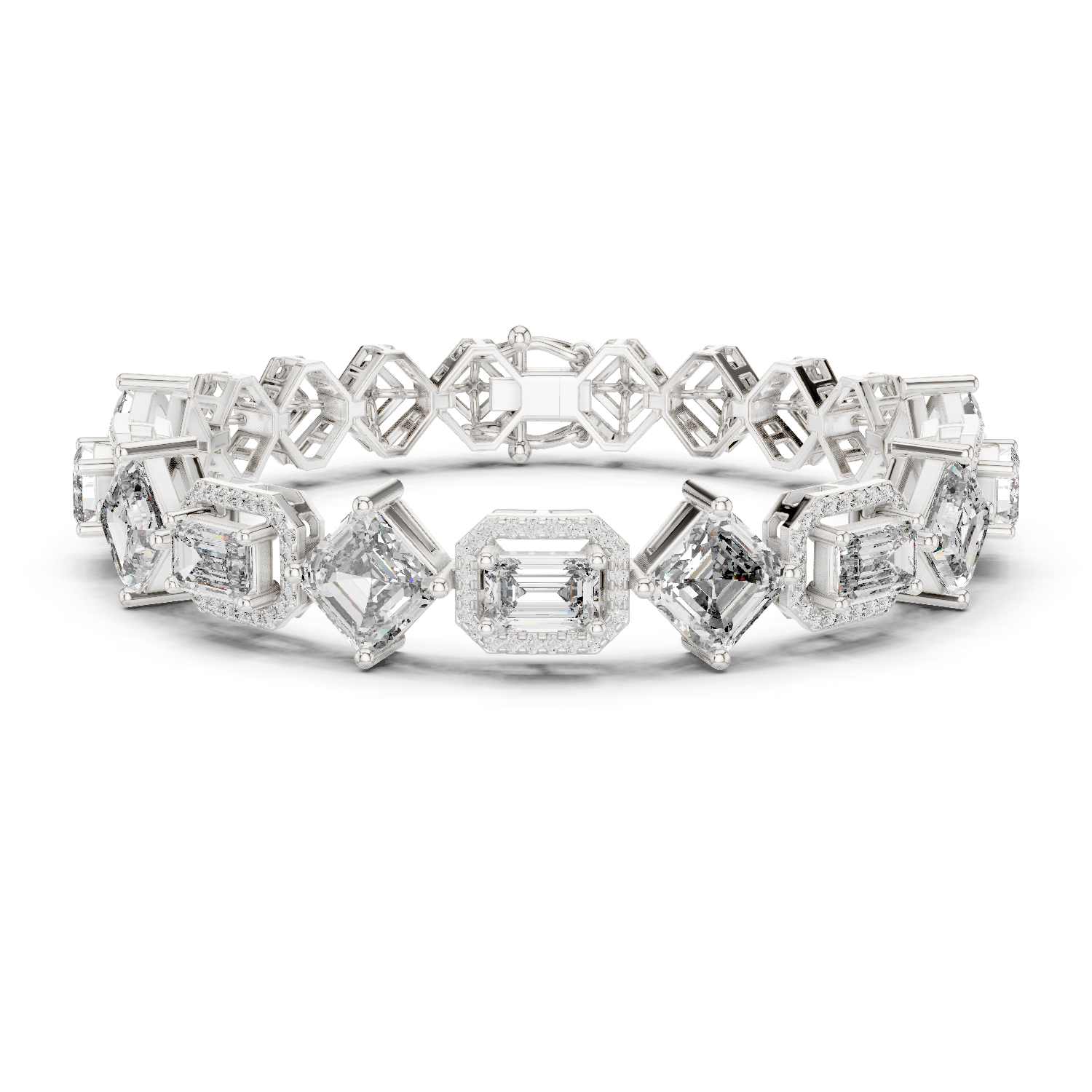 Square Emerald & Emerald With Halo Lab-Grown Diamond Tennis Bracelet in 18K Gold | 11 Carat