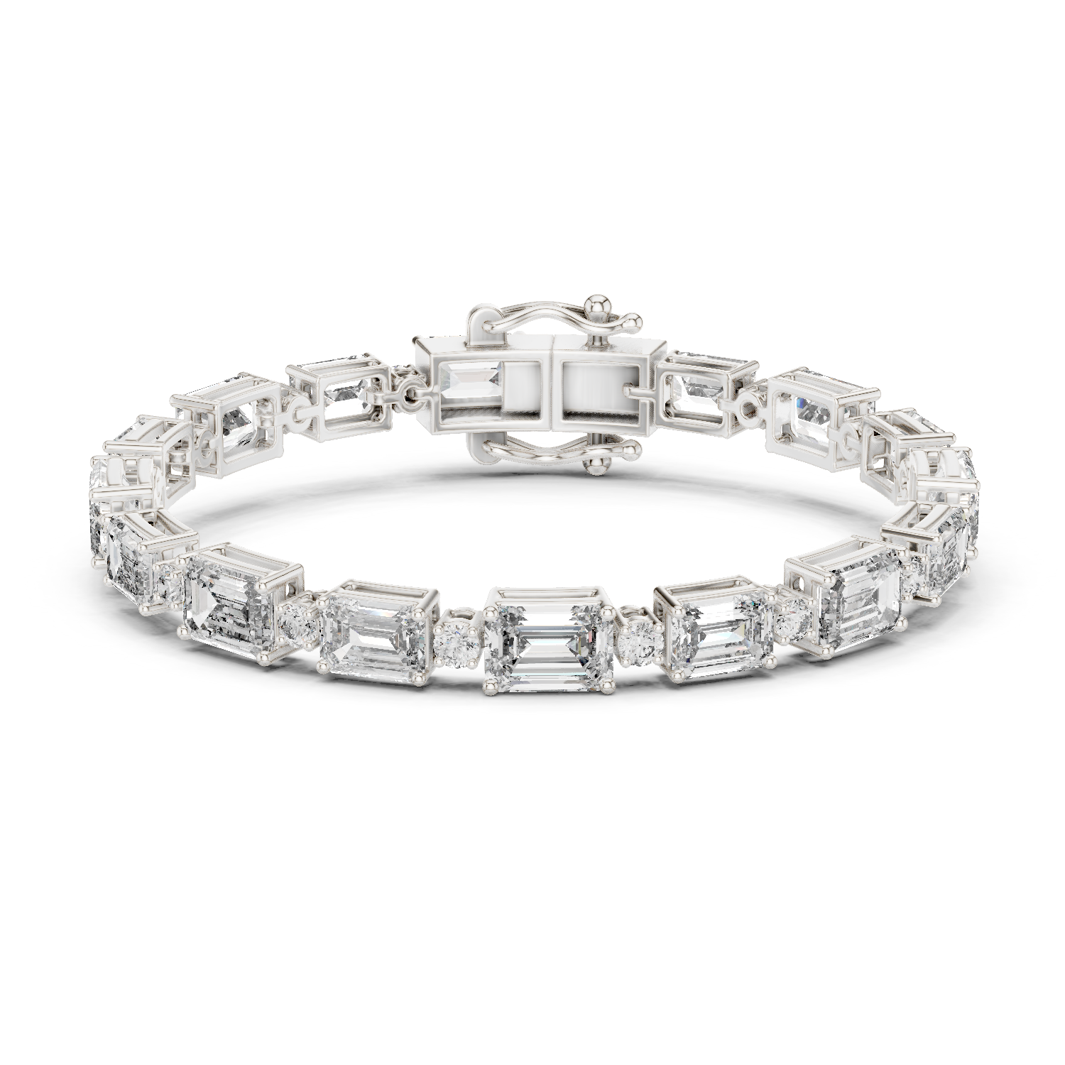 Alternating Big & Small Emerald Diamond Tennis Bracelet in 18K Gold | Round Lab-Grown Diamonds | 10.5 Carat