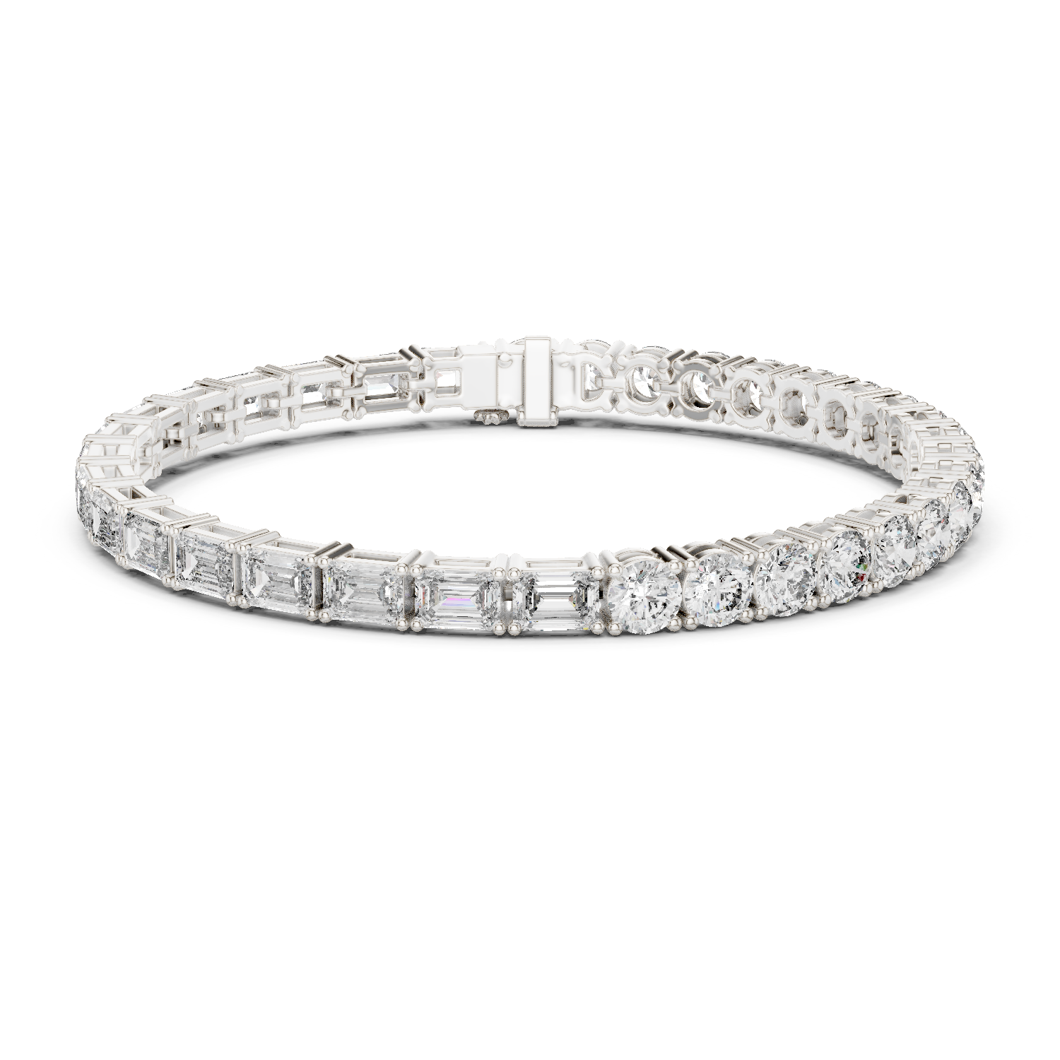 Half Emerald & Half Round  Lab-Grown Diamond Tennis Bracelet in 18K Gold | 11 Carat