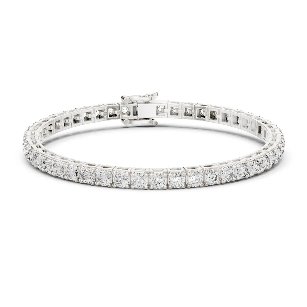 10 Pointer Round Lab-Grown Diamond Tennis Bracelet in 18K Gold (Square ...