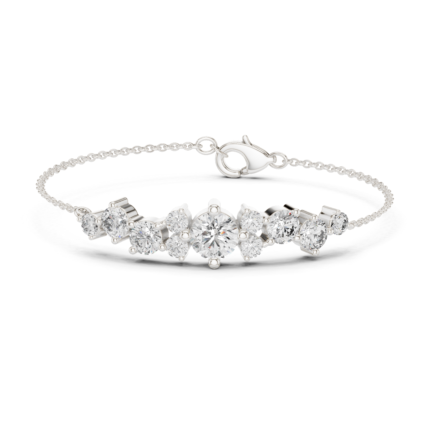 Graduated Round Lab - Grown Diamond Chain Bracelet with Flat-Profile Centrepiece in 18K Gold | 3 Carat