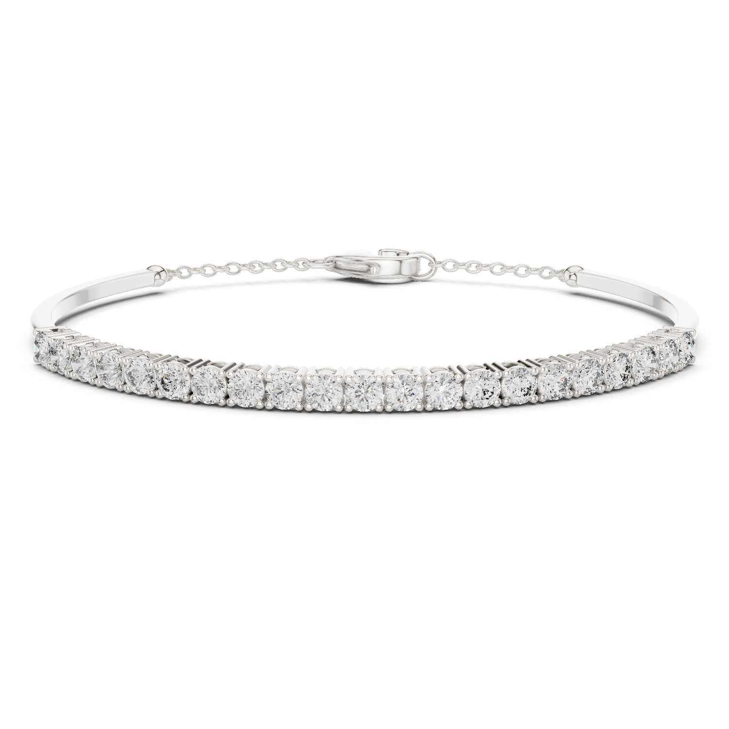 Half Tennis Lab-Grown Diamond Bracelet in 18K Gold | Classic Setting Diamond Bracelet With Chain At Back