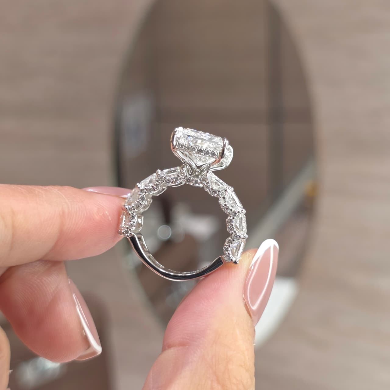 Luminary - 8 Carat Radiant Lab-Grown Diamond Solitaire Ring with Hidden Halo & Radiant Side Diamonds – 18K Gold