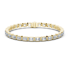 Lab-Grown Emerald Cut Diamond Bezel Tennis Bracelet 30 Pointer Each in 18K Gold | Modern Statement Bracelet