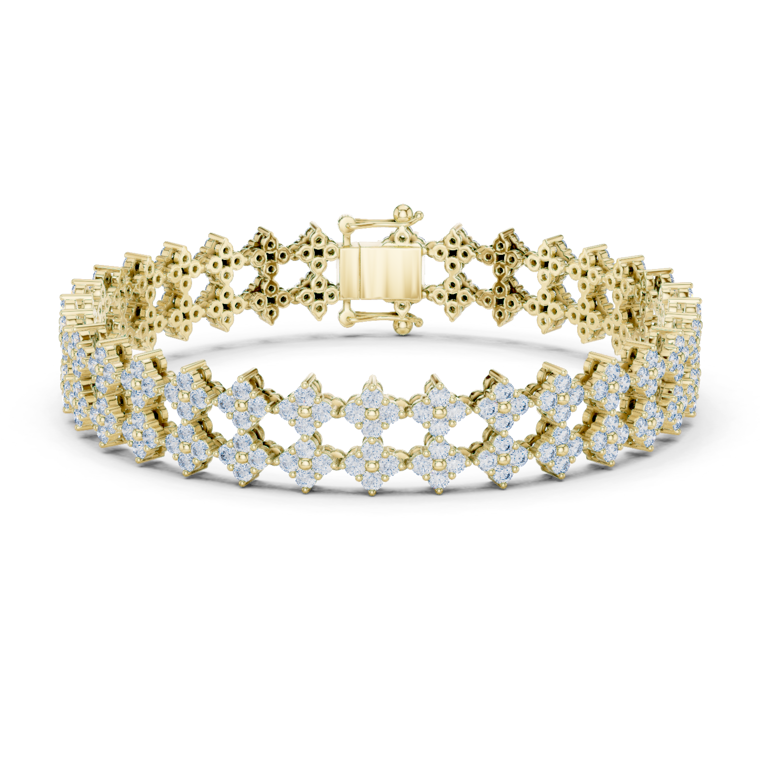 Floral Cluster Round Lab-Grown Diamond Tennis Bracelet in 18K Gold | Double Row Design | 5 Carat