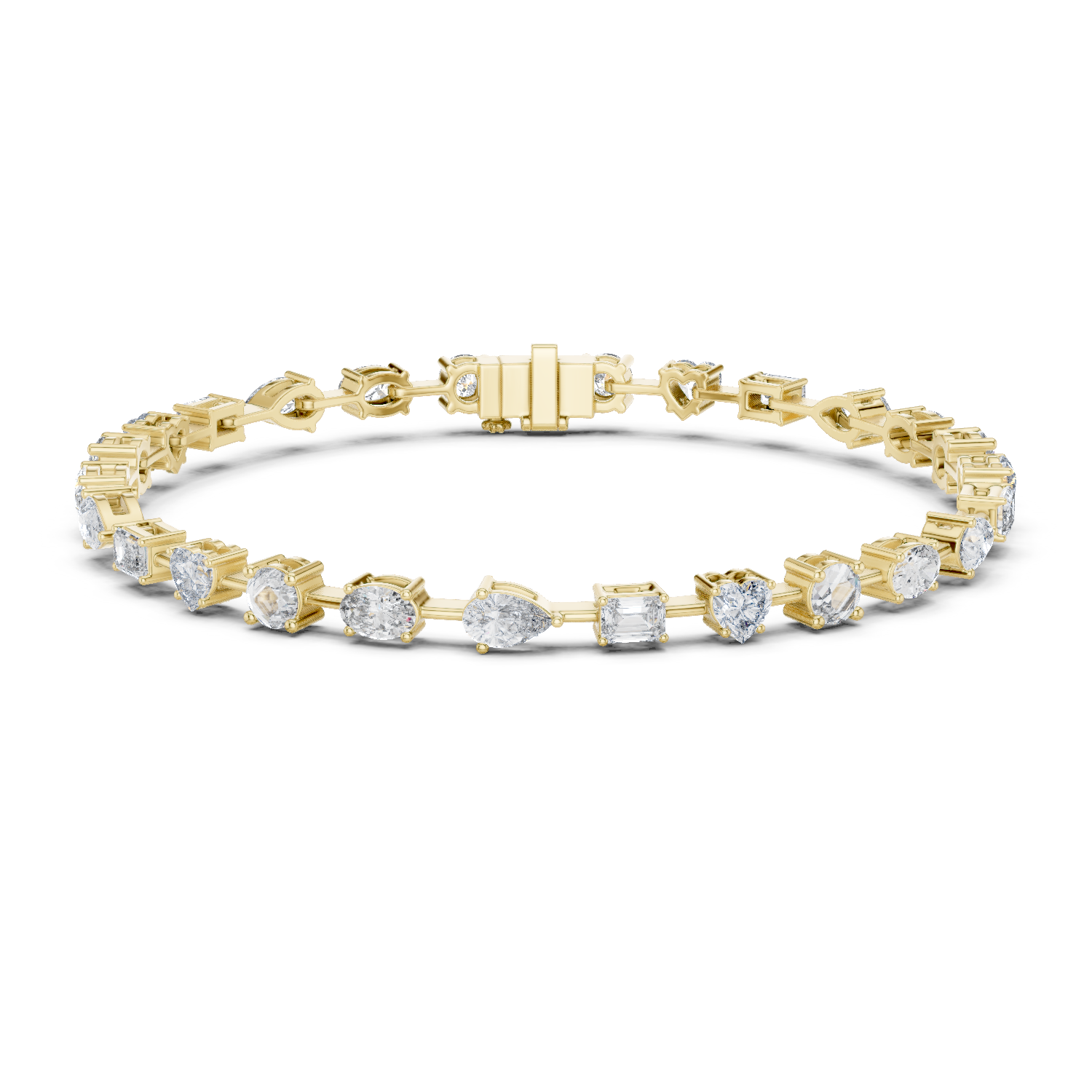 Mixed Shape Lab-Grown Diamond Bracelet in 18K Gold | Round, Heart, Emerald, Oval & Pear | 3.5 Carat