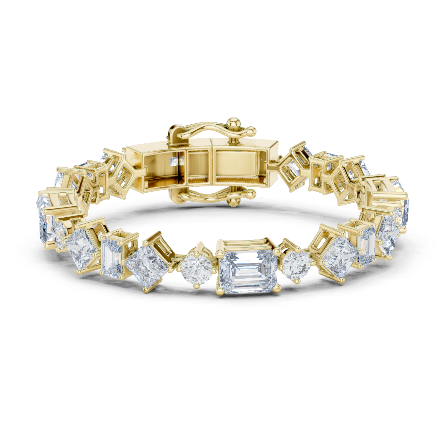 Mixed Shape Lab - Grown Diamond Tennis Bracelet | Round Emerald Princess 18K Gold | 16 Carat